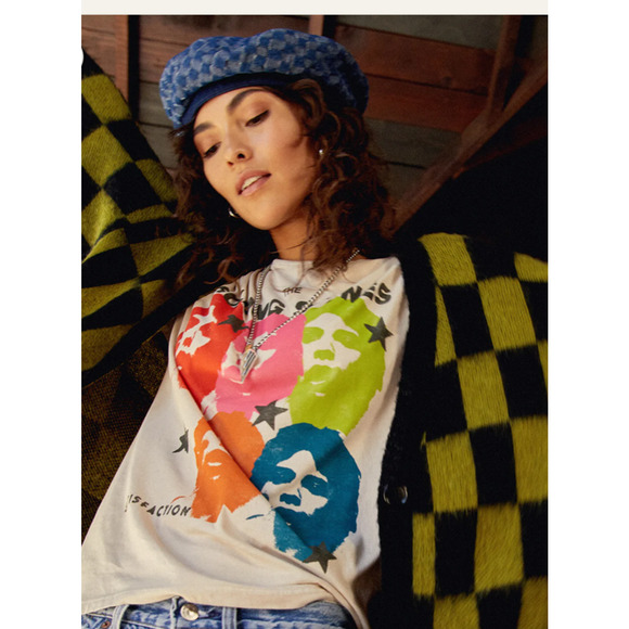 Daydreamer Rolling Stones Satisfaction Boyfriend Tee Tan XS NWOT - Picture 2 of 6